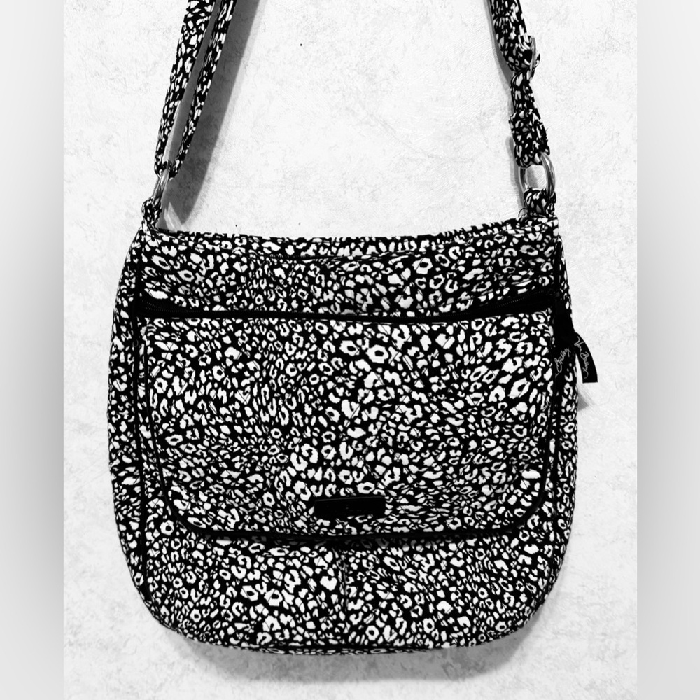 Vera Bradley Camocat Black White Hipster Crossbody Shoulder Bag Magnetic Pockets